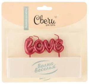 Свечи "Love" красный металлик 1 шт. с держат./  803262