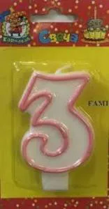 Свеча для торта с розовой окантовкой "3"