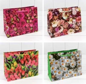 Пакет подарочный 23*18*10 см "Цветы" (микс) /0019ЕА