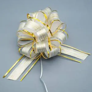 Бант-шар 5 см. Белый, органза с узорной вставкой / ч51505