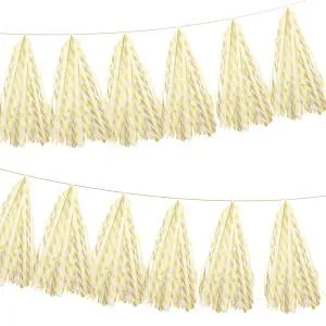 Помпон кисточка 35 см. (полоски, белый/золото металлик) 5 листов