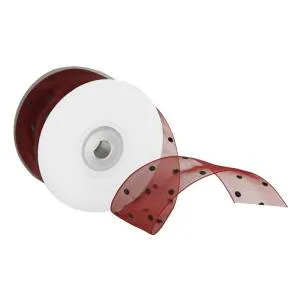 Лента Органза с точками Бордовый 25мм*22,86м /003-25