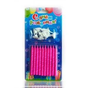 Свечи тортовые Розовые 10 шт 0116