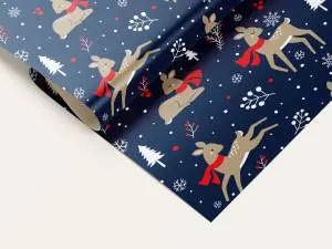 Бумага упак. "Олень в шарфике" 70*100 см (10 листов) /УБ-6514