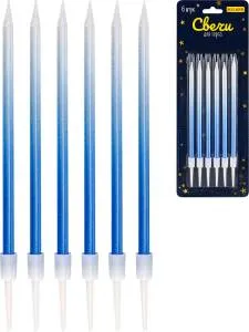 Свечи для торта на подставках "Яркий праздник" 0.4*10,5+3 см, 6 шт, синие/С-2037