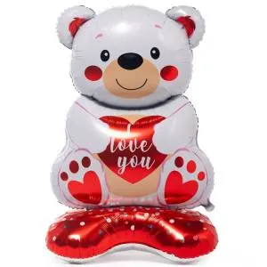 AIR 3D Мишка с сердцем ILY белый  (ходячий шар)/1208-0792/26278