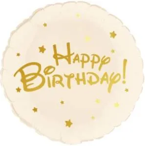 18" Круг, Happy Birthday (золотые звезды), бежевый / Китай 25952S