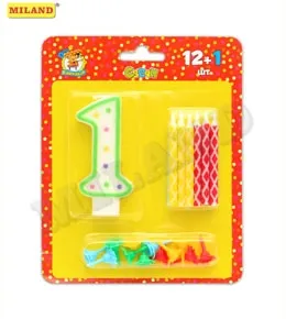 Свечи с цвет. узором с подст. 12 шт.-"Цифра 1"