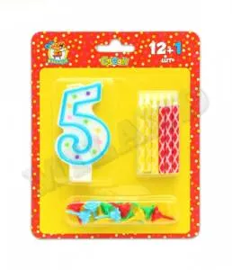 Свечи с цвет. узором с подст. 12 шт.-"Цифра 5"