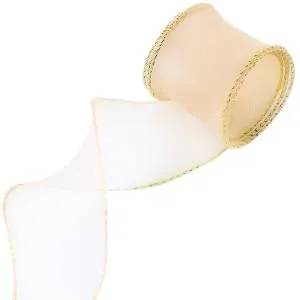 Лента Органза 4 см.*9,14 м. Золотая, золотая кайма с леской  / 6233851