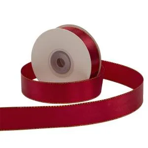 Лента атлас с золотой нитью Роскошный бордовый 25 мм*22,85 м