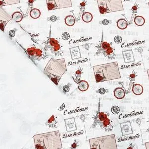 Бумага упак. крафт "Париж с Любовью" красный на белом 68 см*10 м. 212867