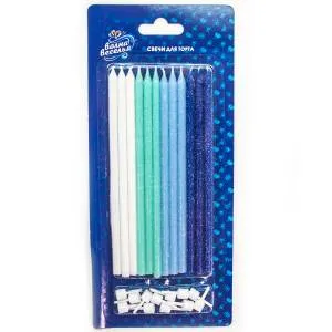 Свечи Гармония Голубой микс с блестками 14,5см 12 шт 708020