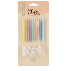 Свечи "Нежный микс" перламутр 6 см., 10 шт. с держ./803018