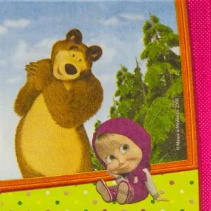 Салфетки бумажные "Маша и медведь" 25 см., 12 шт.