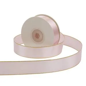 Лента атлас с золотой нитью Розовая пудра 25 мм*22,85 м