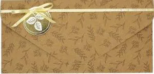 Конверт "3D Веточки атласный бантик" крафт / БКР-00006