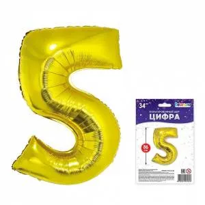 Цифра "5" - золото в упак 34" / Китай