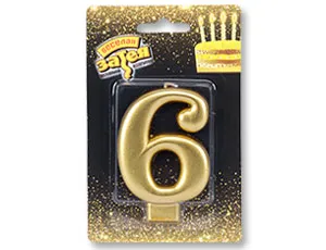 Свеча-цифра "6" Золотая 8см / 1502-2839