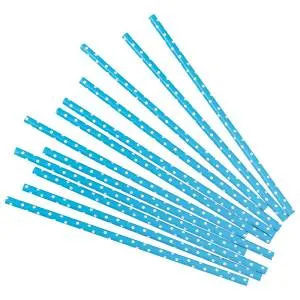 Трубочки для коктейлей голубые в белую точку, 12шт