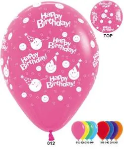 Смайл Happy Birthday ассорти, 12" пастель-кристалл (Колумбия)