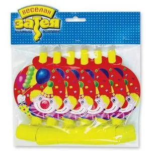 Язычок-гудок "Клоун с шарами, с карточкой", 6 шт.            