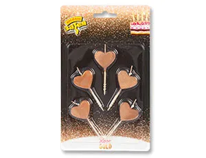 Свечи д/торта на пик Сердца Роз зол 5шт