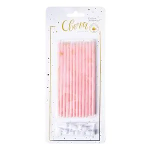 Свечи XL Розовые с золотым глиттером с держ. 12 шт.15 см/620317