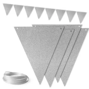 Гирлянда флажки серебро с блестками 300 см./6245512