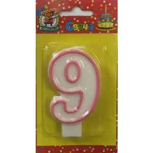 Свеча для торта с розовой окантовкой "9"