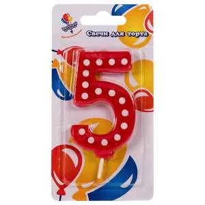 Свеча для торта в белую точку "5"