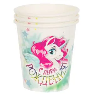 Стаканы бум. "С ДР Единорог" 190мл 6 шт 1502-4306