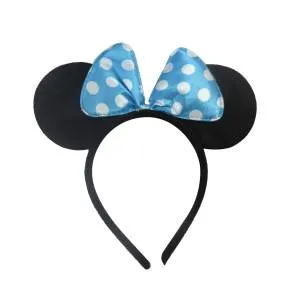 Ободок Мышка с голубым бантиком крупный белый горох/6231934