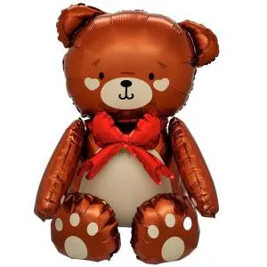 AIR 3D Мишка коричневый, бант красный (ходячий шар)/ 1208-0946