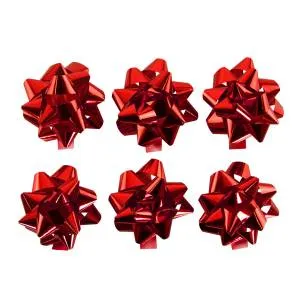 Бант-звезда, красный металлик 7,6 см., 6 шт. / 6231060