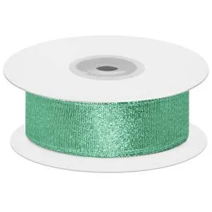 Лента парча Зеленая бирюза 1,2 см*22,85м L012054
