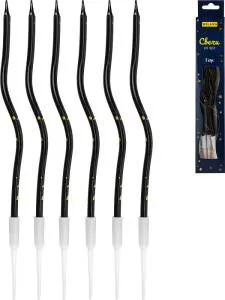 Свечи для торта на подставках "Сияние" 0.4*12+4 см, 6 шт, черные/С-2051