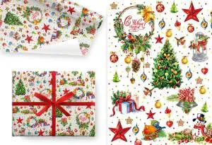 Упак. бумага "Новогодний венок" 100*70 см, 5 листов /Ч45075