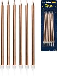 Свечи для торта на подставках "Торжество" 0.5*13+2см, 6 шт, хром/С-2028