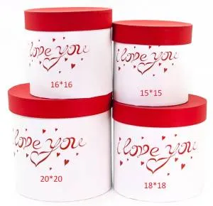 Коробка 15*15 см "Я тебя люблю" цилиндр красный/белый - АТБ06