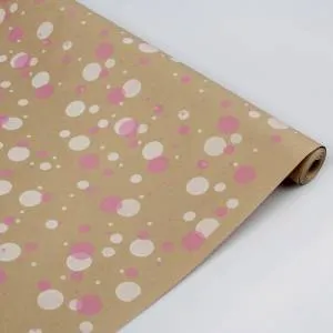 Крафт-бумага "Круги и точки, Белый/Розовый" 70 см*8,5 м.