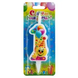 Свеча-цифра 7,6 см Смайлик с шарами "1"                    