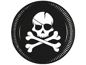 Тарелка "Череп пирата"черн 23 см. 8 шт./1502-3369