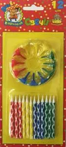 Свечи для торта с цветным узором 12 шт с подставками 