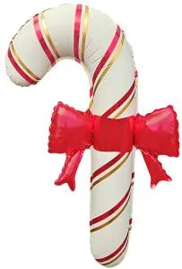 30" Леденец трость белый/красный, Красный бант (надув воздухом) (Китай) / 26801