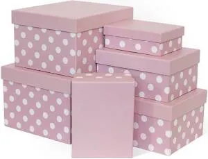 Коробка 25*21*15 см "Белые точки" розовый кварц