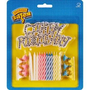 Свеча д/торта 12 шт.+Табличка С ДР 1502-1125