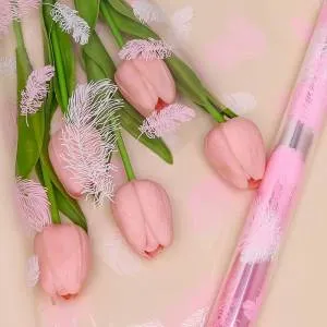 Пленка цветная "Перышки" 60 см.*9 м. белый/розовый жемчуг / и00105879