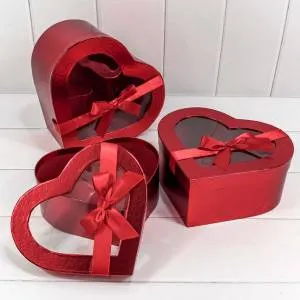 Коробка 26*25*12 см "Сердце" атласный бант винный