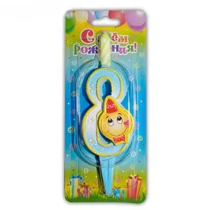 Свеча-цифра 7,6 см Смайлик "8"                    